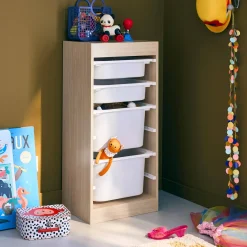 Mueble para niños con 4 cubos de almacenaje