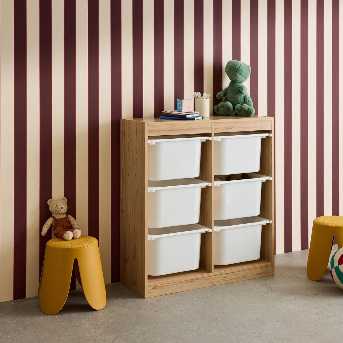 Mueble para niños con 6 cubos de almacenaje