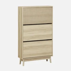 Mueble para zapatos de color nogal con 3 puertas
