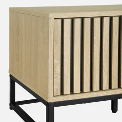 Mueble TV 2 puertas de madera ranurada y metal negro L 120