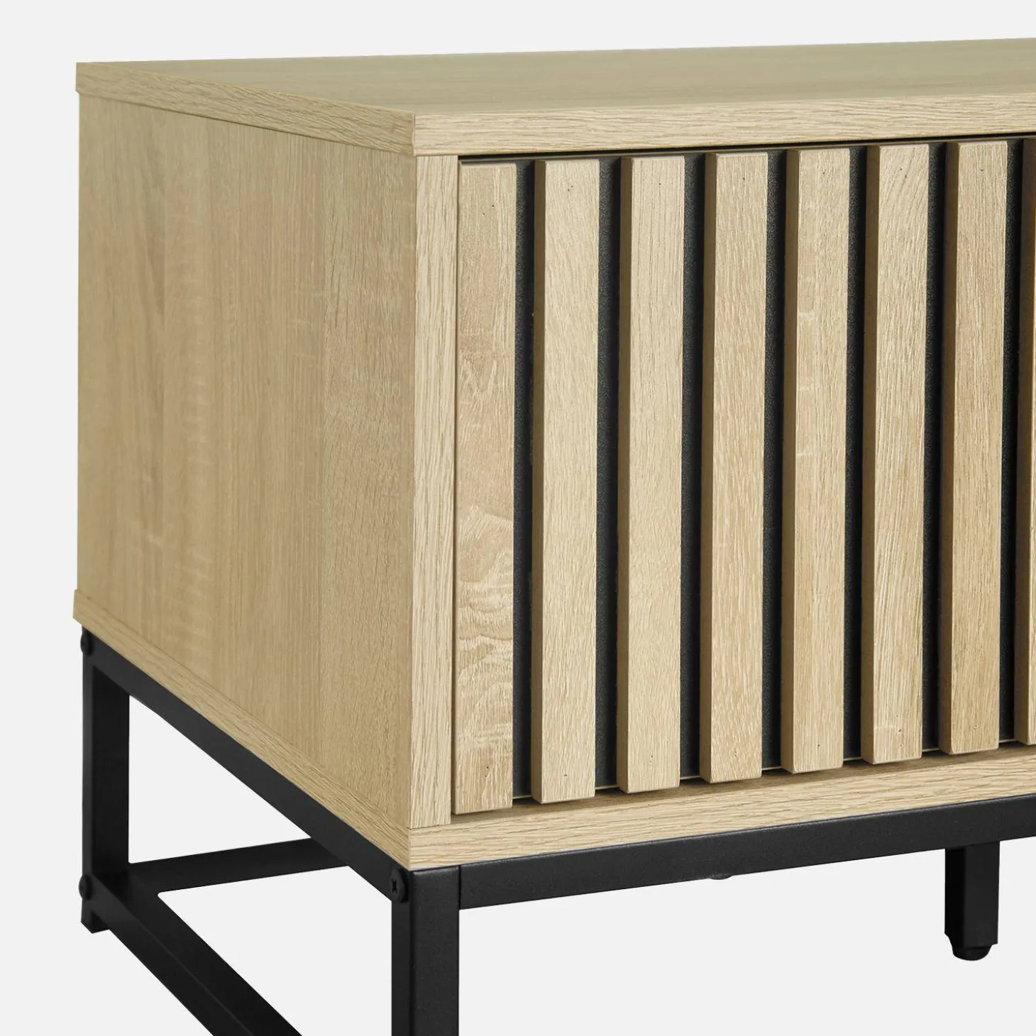 Mueble TV 2 puertas de madera ranurada y metal negro L 120