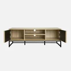 Mueble TV 2 puertas de madera ranurada y metal negro L 120