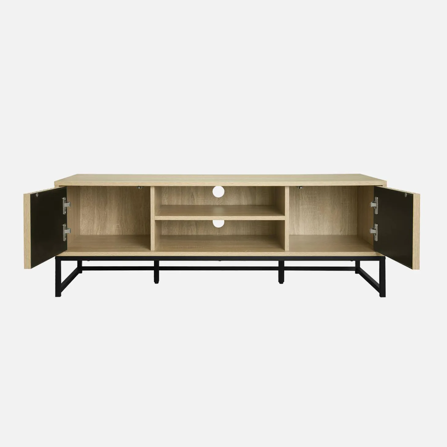 Mueble TV 2 puertas de madera ranurada y metal negro L 120