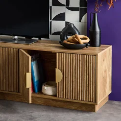 Mueble TV 4 puertas efecto madera de mango exótico, 140cm