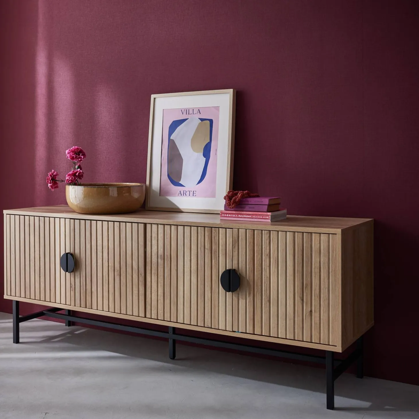Mueble TV con efecto madera, 160cm