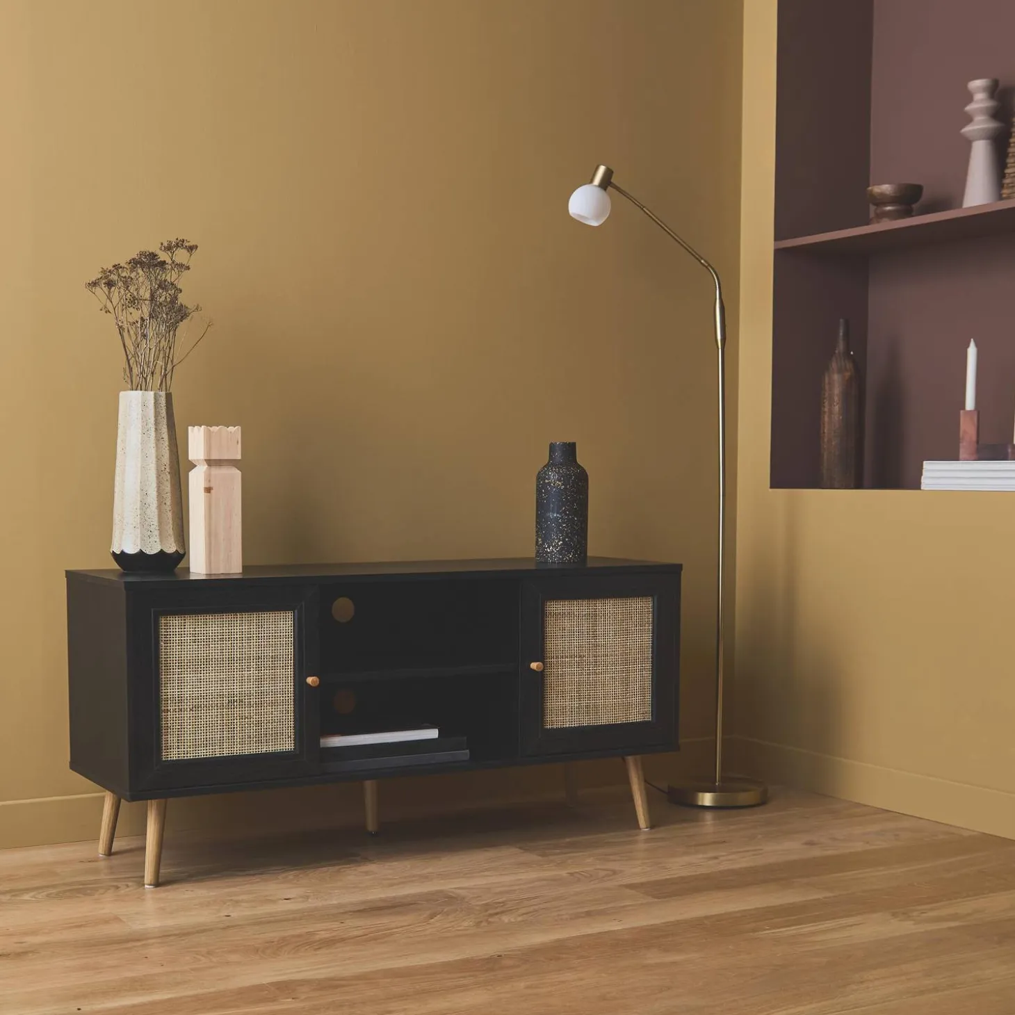 Mueble TV de caña trenzada, 120cm