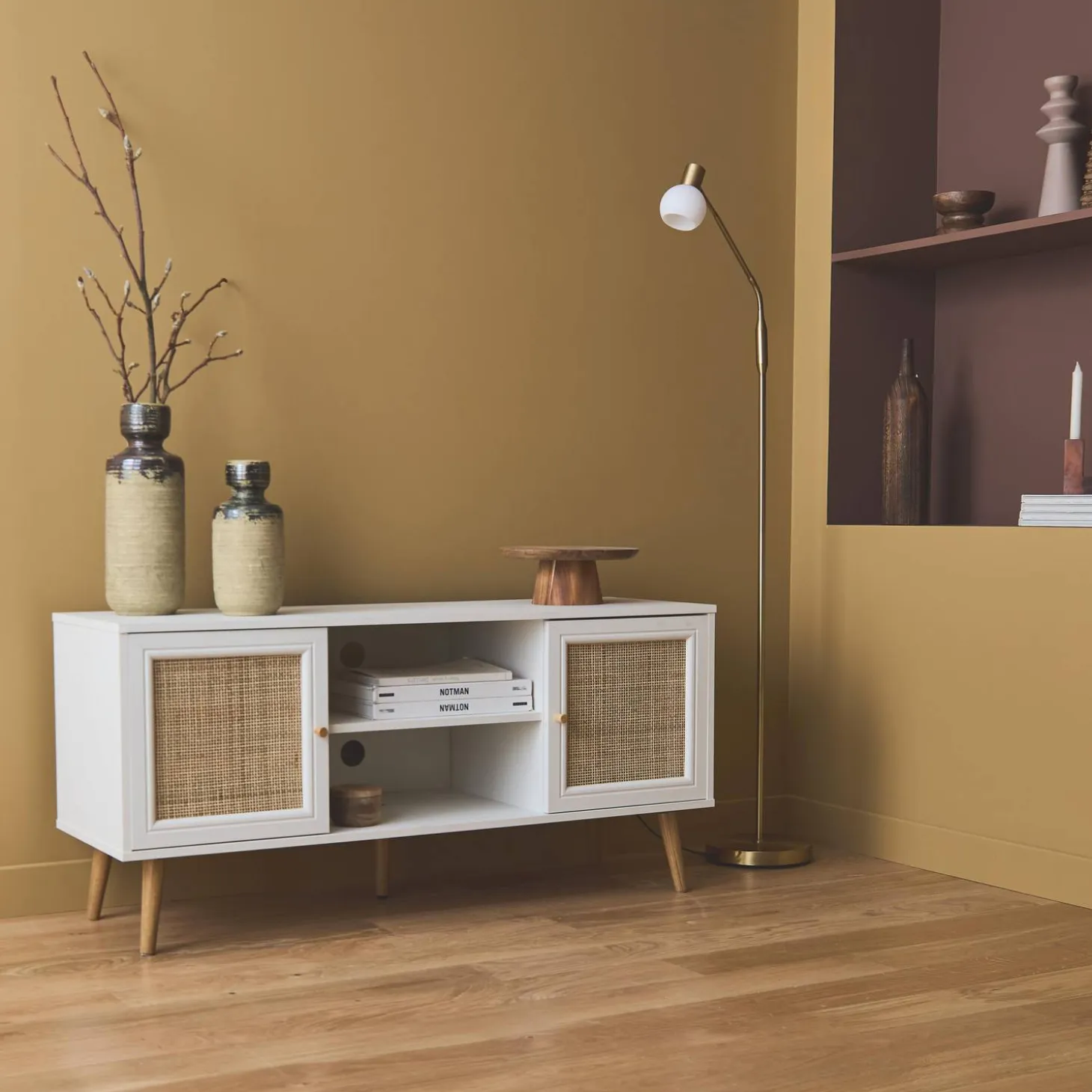 Mueble TV de caña trenzada, 120cm