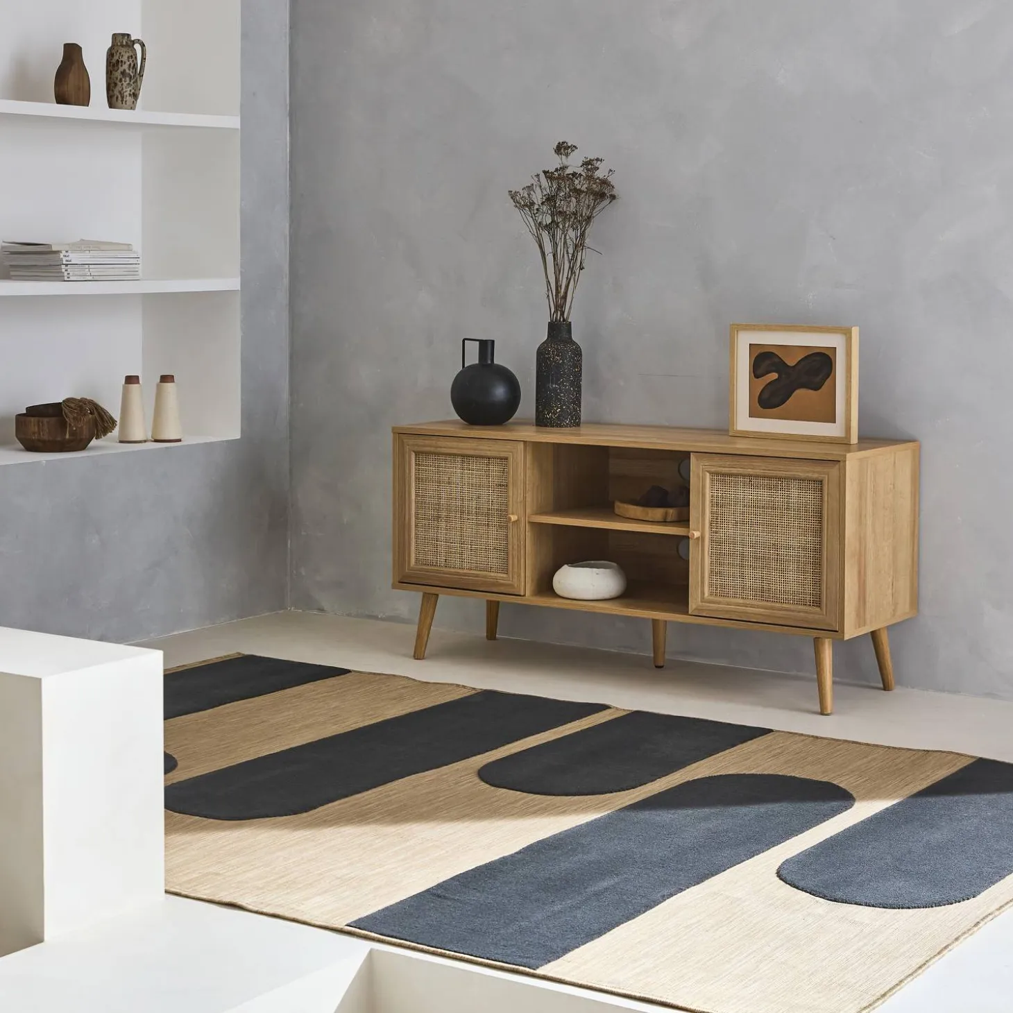 Mueble TV de caña trenzada, 120cm