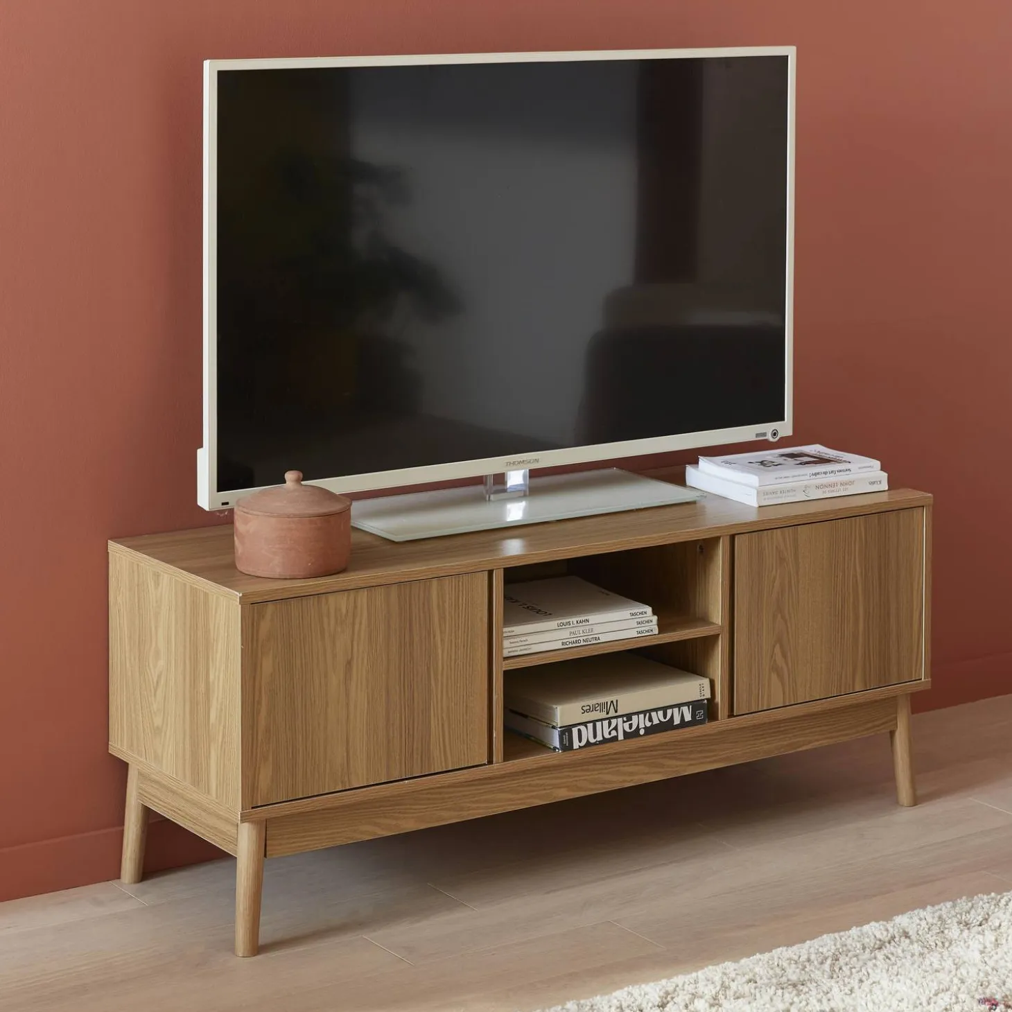 Mueble TV de efecto madera con 2 puertas, 120cm