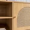 Mueble TV decoración madera y mimbre 2 puertas, 140cm