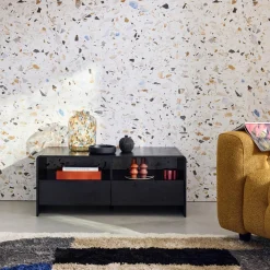 Mueble TV decorado de madera redondeada 2 cajones 110cm