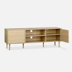 Mueble TV efecto madera con 2 niveles y 2 puertas,160cm