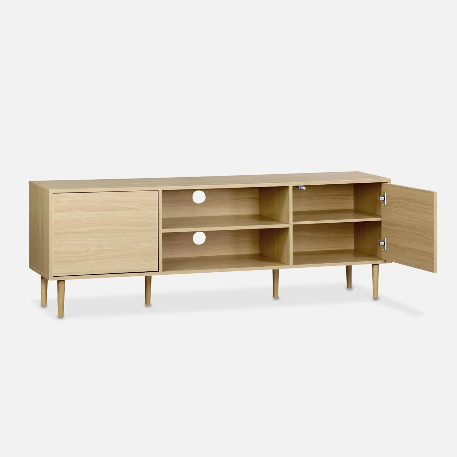 Mueble TV efecto madera con 2 niveles y 2 puertas,160cm