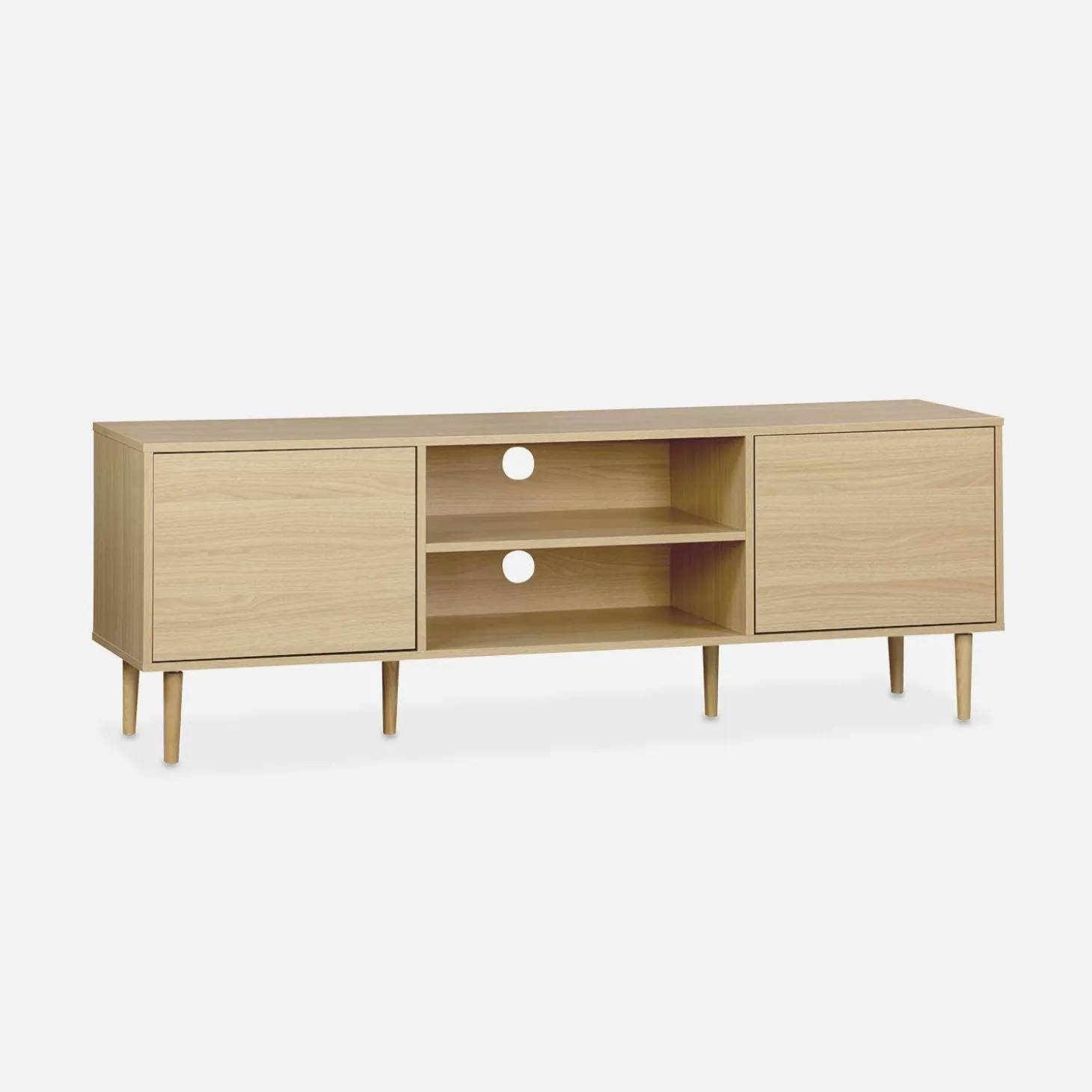 Mueble TV efecto madera con 2 niveles y 2 puertas,160cm