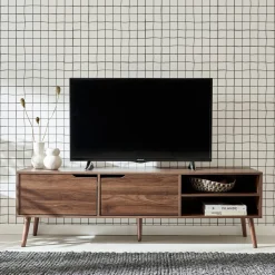 Mueble TV en acabado estilo nogal con 2 puertas, 160cm