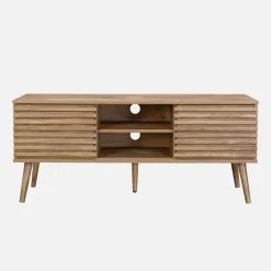 Mueble TV escandinavo 2 puertas con decoración madera acanalada, 120cm