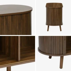 Mueble TV escandinavo con 2 puertas correderas acanaladas efecto madera, 120cm