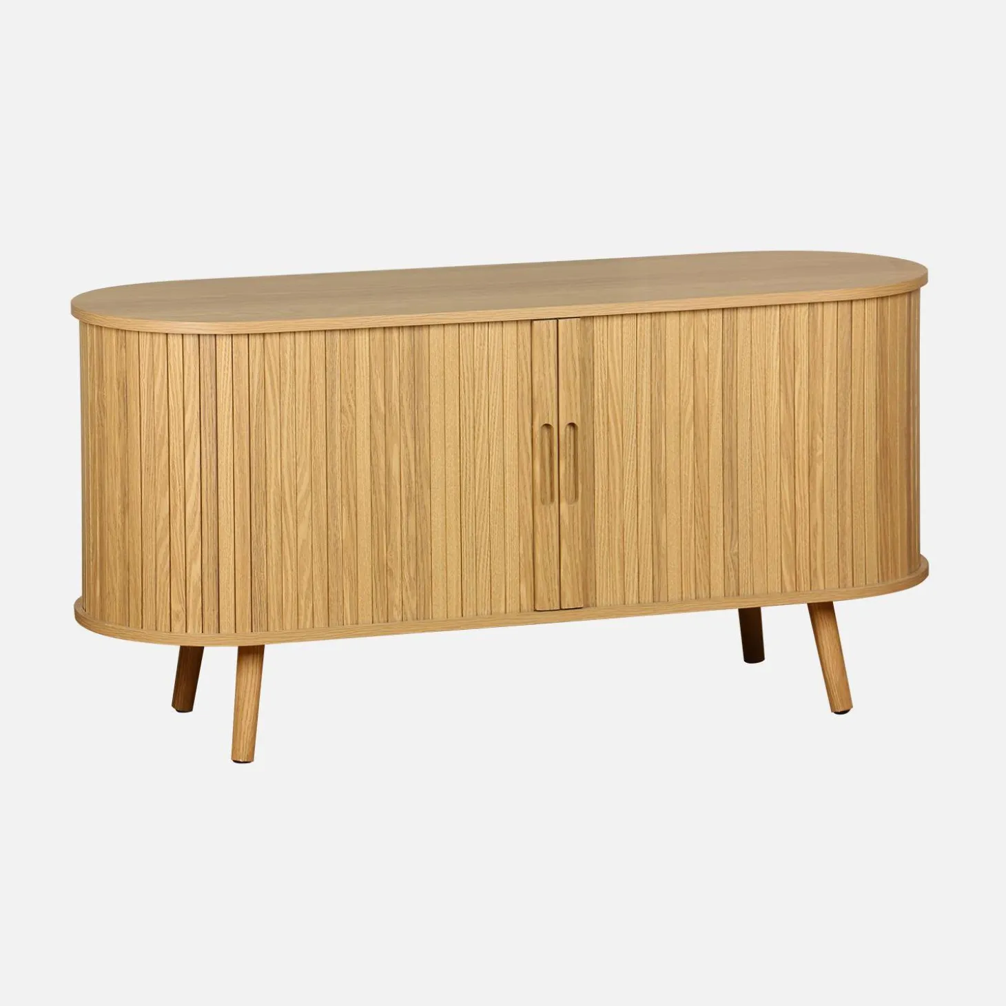 Mueble TV escandinavo con 2 puertas correderas acanaladas efecto madera, 120cm