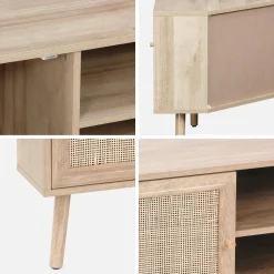 Mueble TV esquinero, madera y caña, 2 puertas, 1 estante, 115cm