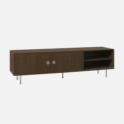 Mueble TV vintage con decoración en madera y acero inoxidable, 2 puertas, 180cm
