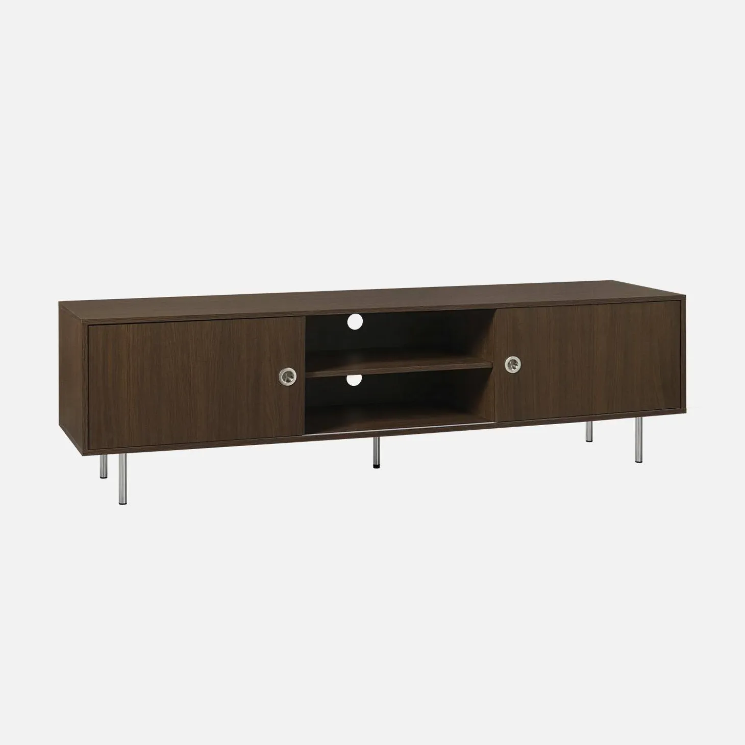 Mueble TV vintage con decoración en madera y acero inoxidable, 2 puertas, 180cm