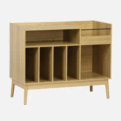 Mueble vinilo vintage con decoración madera, 100cm