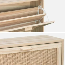 Mueble zapatero de 3 puertas con decoración de caña y madera