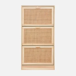 Mueble zapatero de 3 puertas con decoración de caña y madera