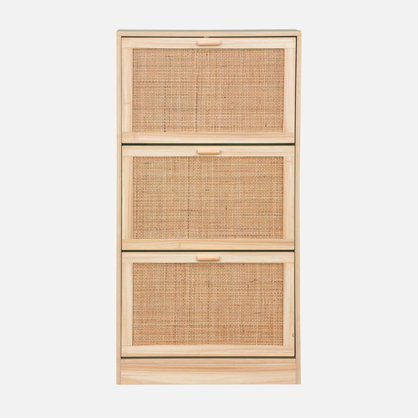 Mueble zapatero de 3 puertas con decoración de caña y madera