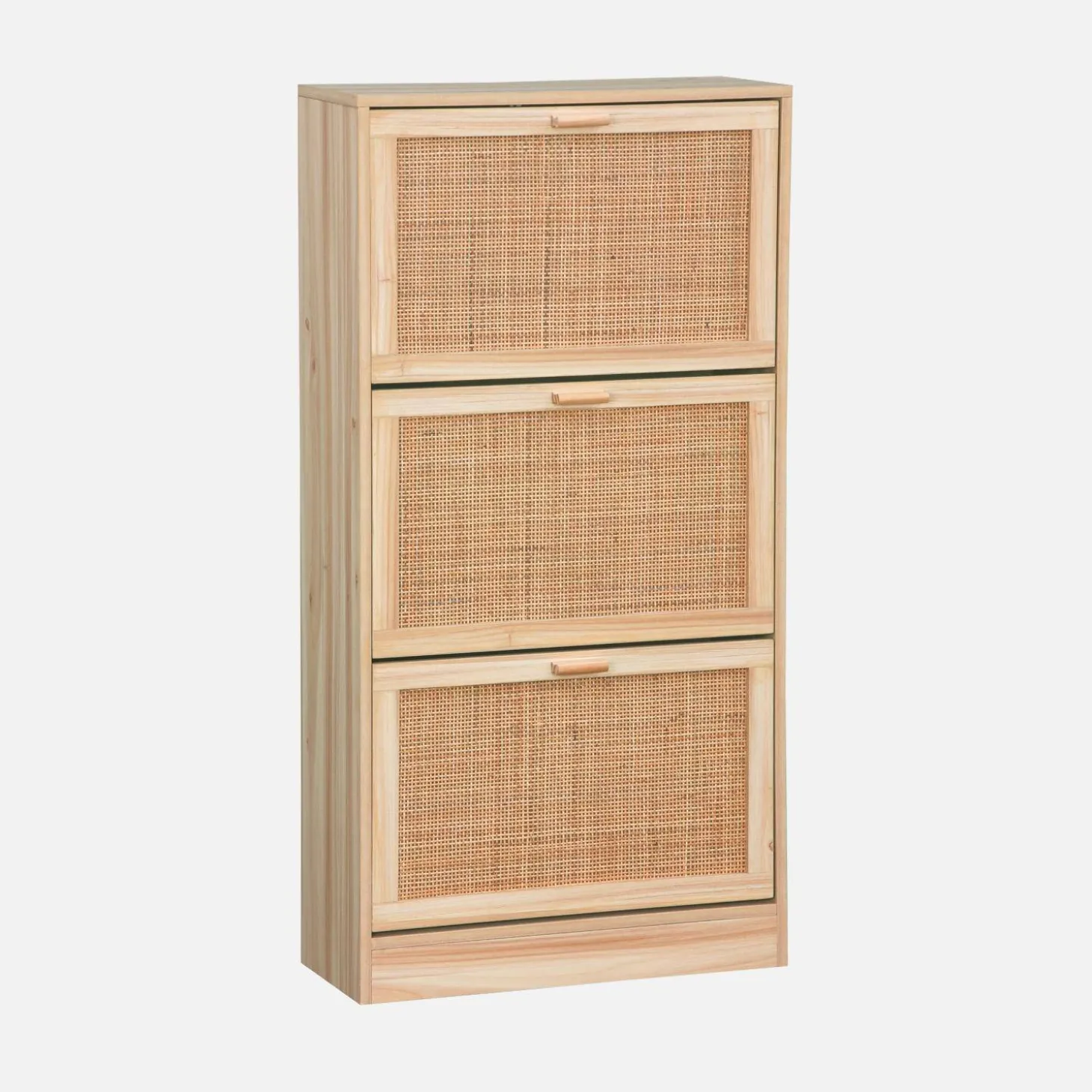 Mueble zapatero de 3 puertas con decoración de caña y madera
