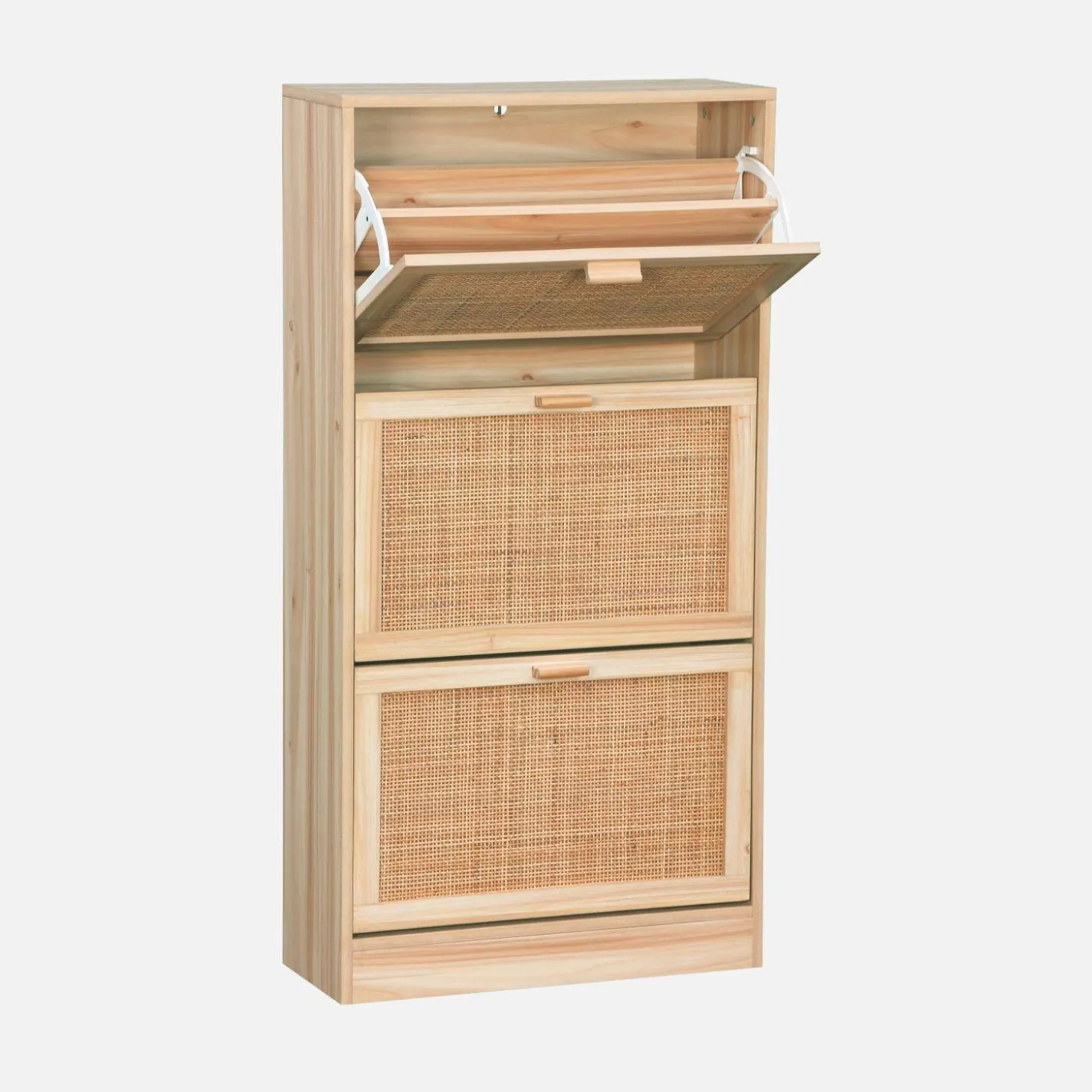 Mueble zapatero de 3 puertas con decoración de caña y madera