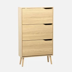Mueble zapatero de madera de nogal con 3 puertas