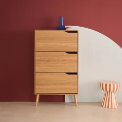 Mueble zapatero de madera de nogal con 3 puertas