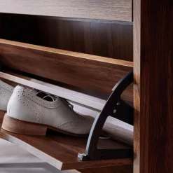 Mueble zapatero de madera de nogal con 3 puertas