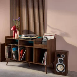 Muebles de vinilo vintage bicolor con decoración de madera oscura, 130cm