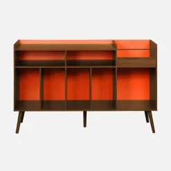 Muebles de vinilo vintage bicolor con decoración de madera oscura, 130cm