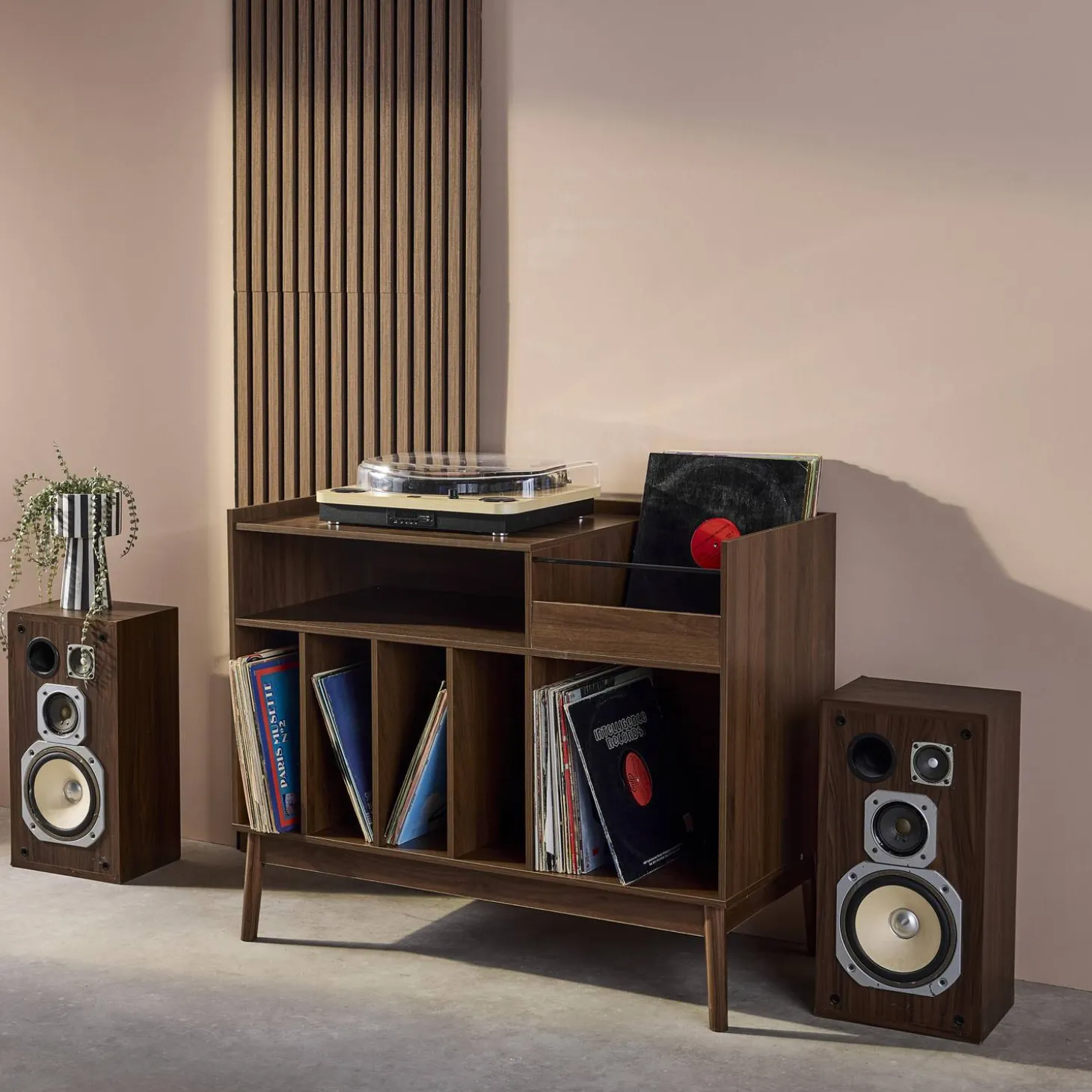 Muebles de vinilo vintage con decoración de madera oscura, 100cm