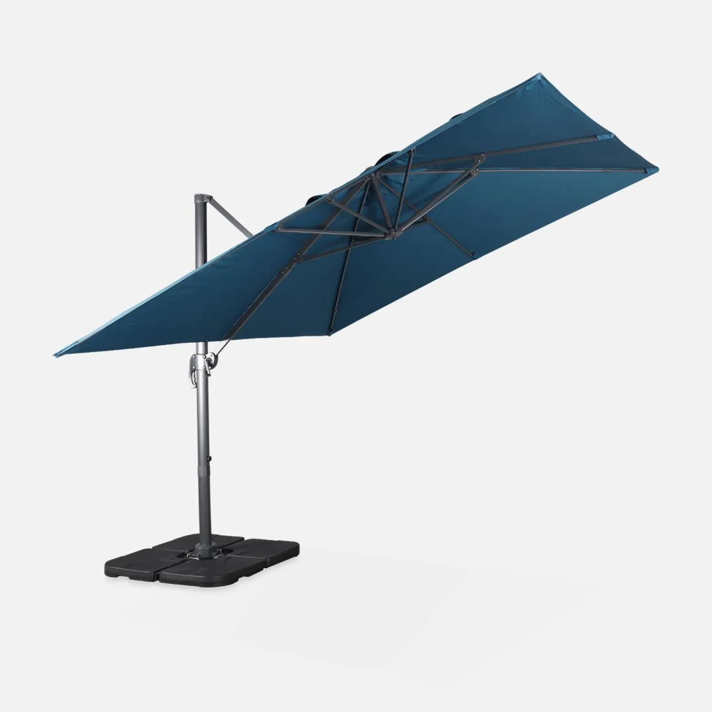 Parasol cuadrado excéntrico, 3x3m + placas de lastre 50x50cm