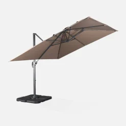 Parasol cuadrado excéntrico, 3x3m + placas de lastre 50x50cm