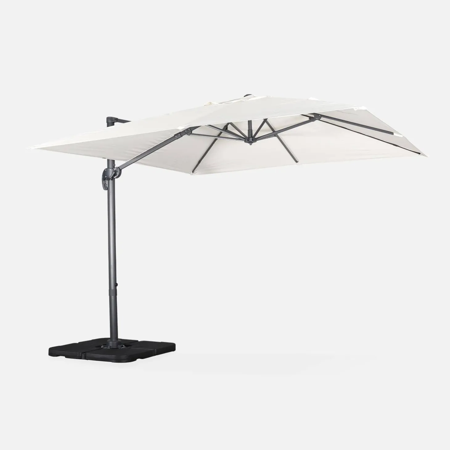 Parasol cuadrado excéntrico, 3x3m + placas de lastre 50x50cm