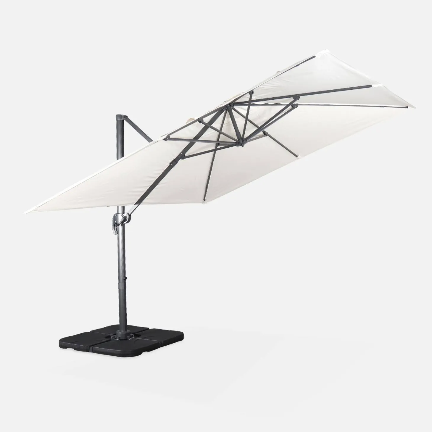 Parasol cuadrado excéntrico, 3x3m + placas de lastre 50x50cm