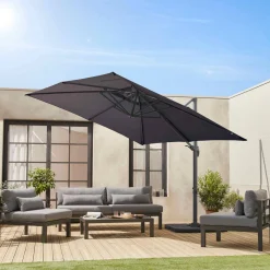 Parasol cuadrado excéntrico, 3x3m + placas de lastre 50x50cm