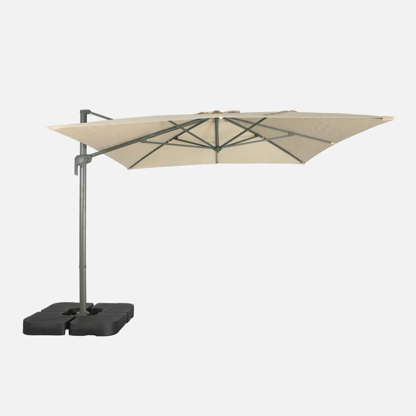 Parasol rectangular excéntrico, 3x4m + placas de lastre 50x50cm