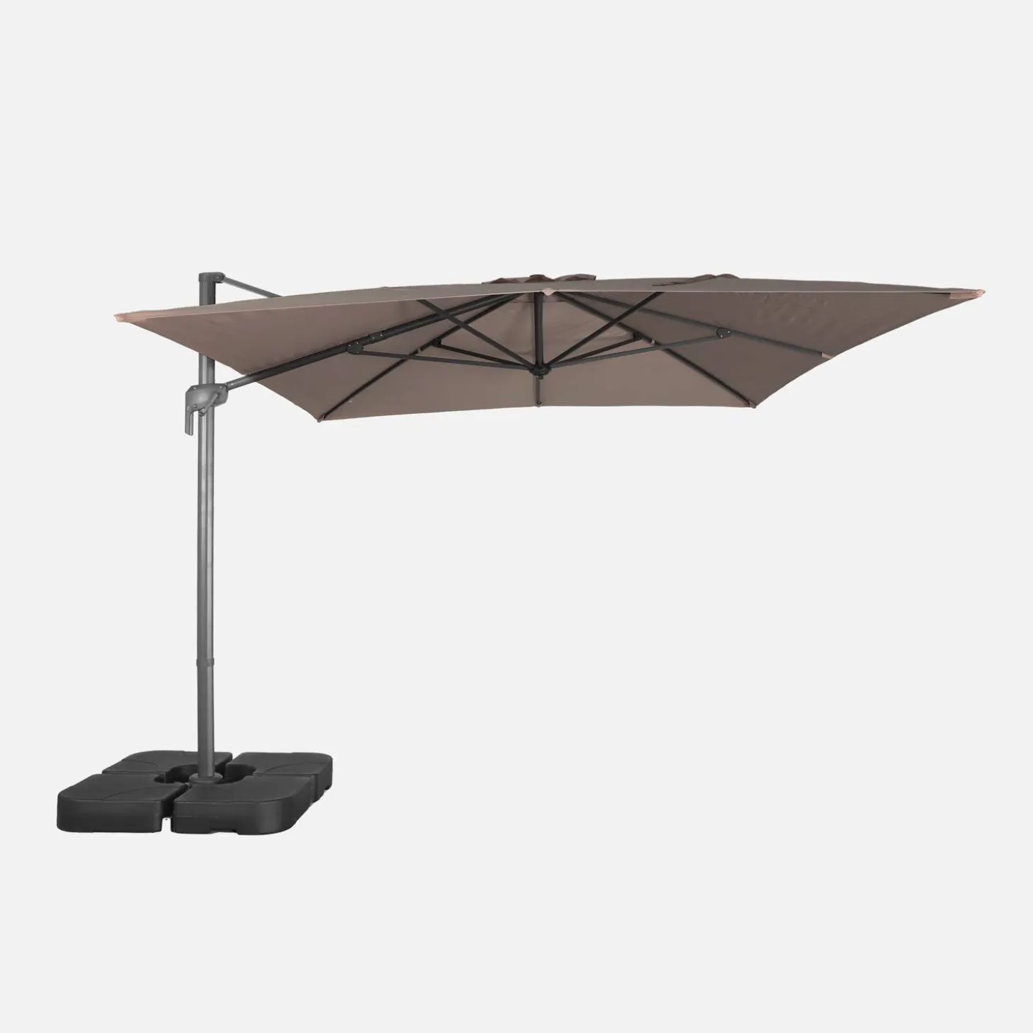 Parasol rectangular excéntrico, 3x4m + placas de lastre 50x50cm