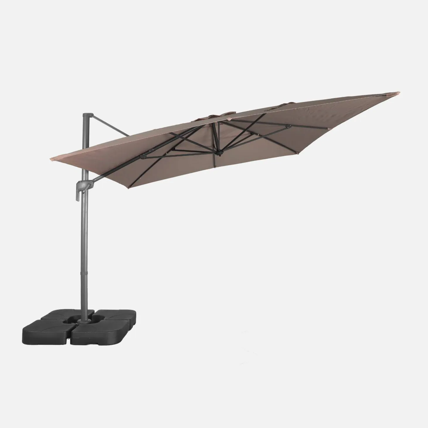 Parasol rectangular excéntrico, 3x4m + placas de lastre 50x50cm