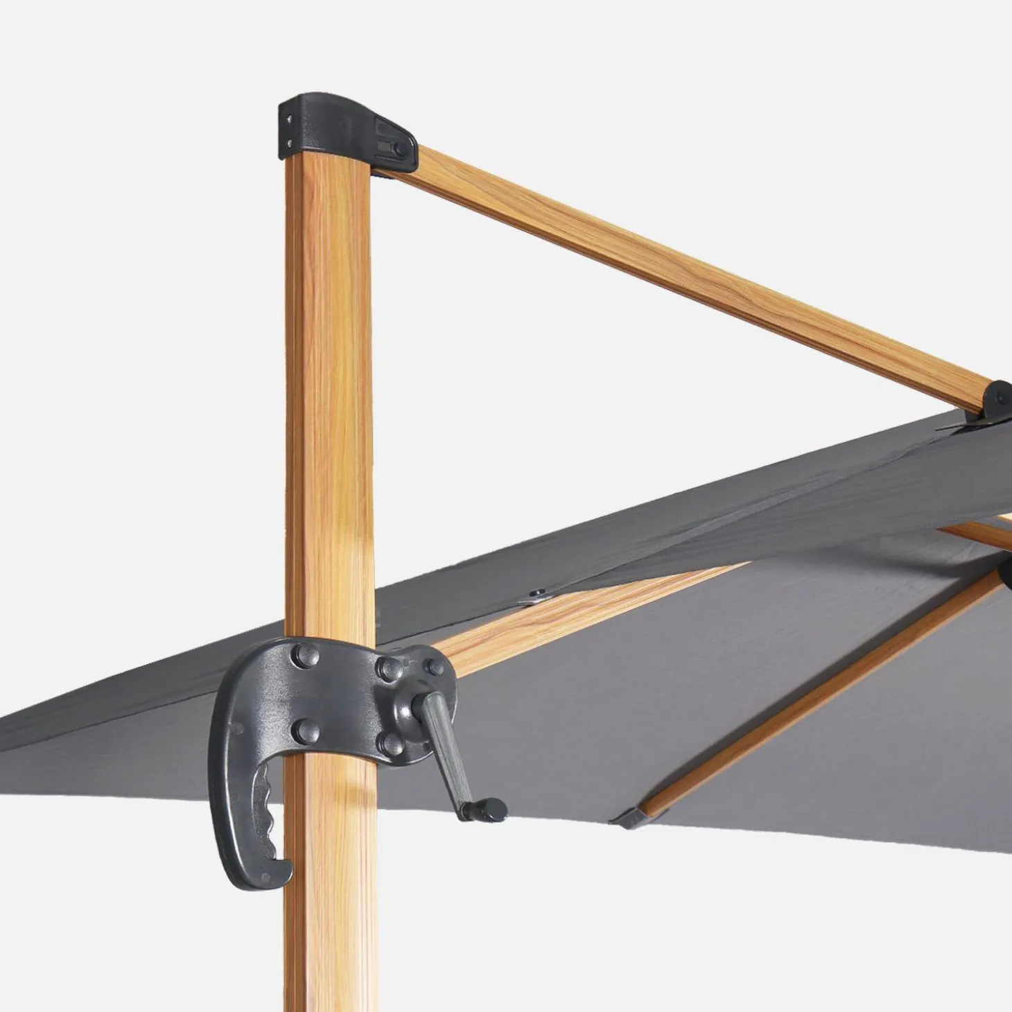 Parasol rectangular excéntrico poste efecto madera, 3x4m + placas de lastre 50x50cm