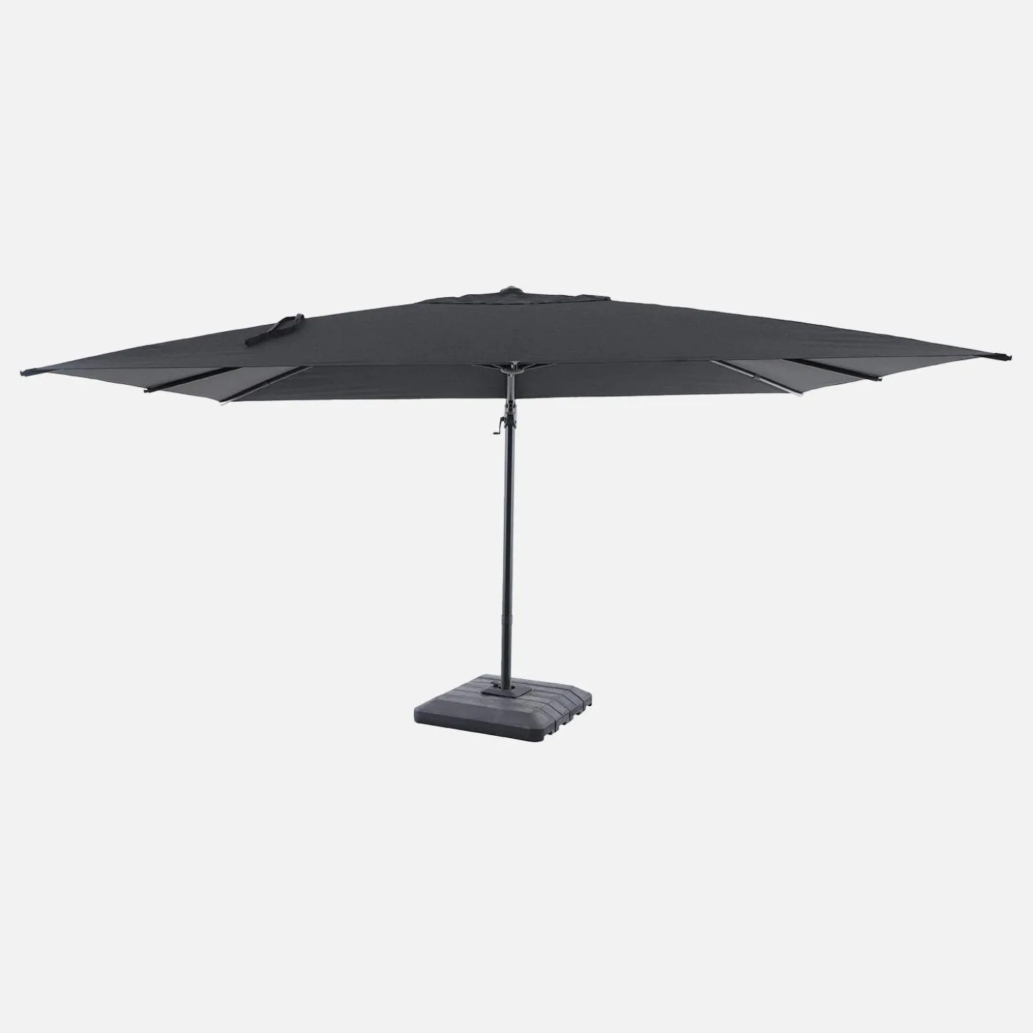 Parasol rectangular excéntrico, 3x4m + funda + placas de lastre 98x98cm