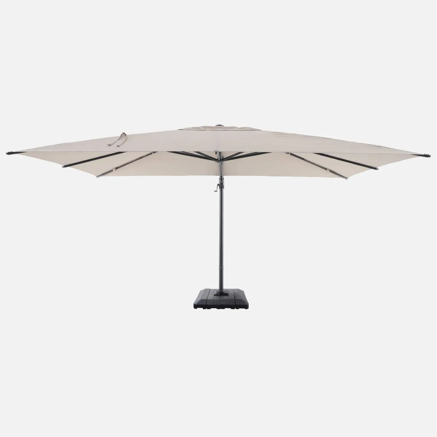 Parasol rectangular excéntrico, 3x4m + funda + placas de lastre 98x98cm