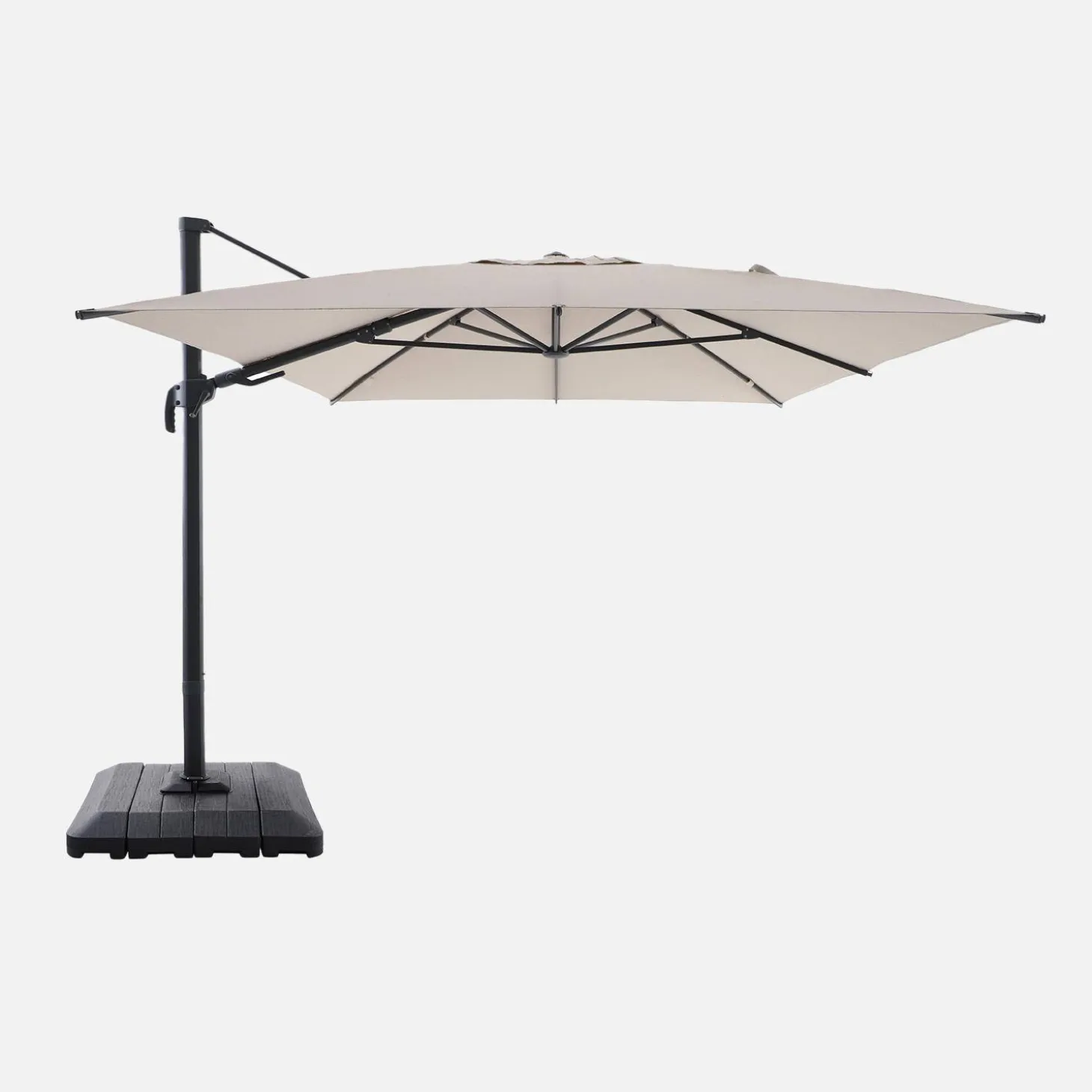 Parasol rectangular excéntrico, 3x4m + funda + placas de lastre 98x98cm