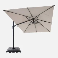 Parasol rectangular excéntrico, 3x4m + funda + placas de lastre 98x98cm
